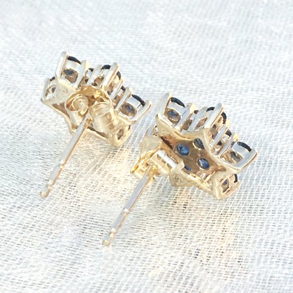 Natural Sapphire Earrings Star Of David 9K Yellow Gold Studs Australian Gems - Picture 5 of 15